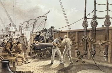 Splicing the Trans-Atlantic telegraph cable (after the first accident) on board the 